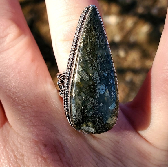New Huge Pyrite Agate 925 Silver Statement Ring. - Picture 7 of 14
